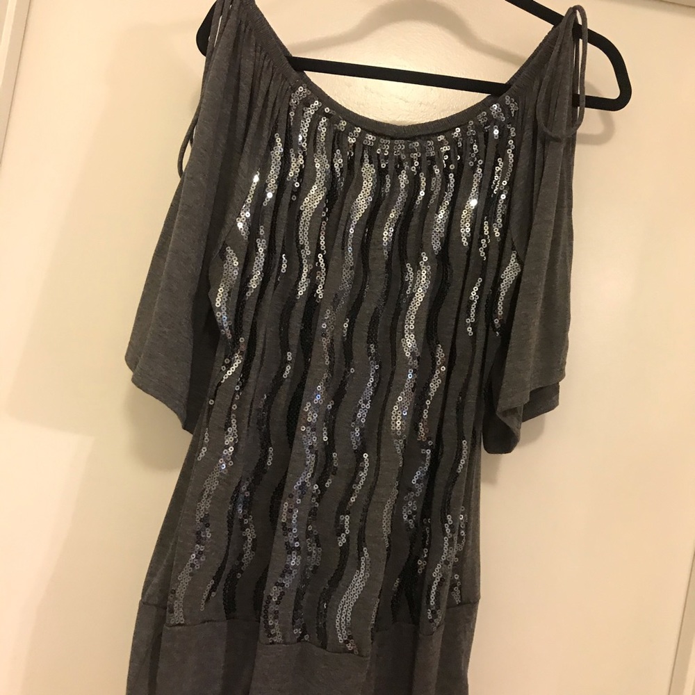 Torrid grey sequin cold shoulder top